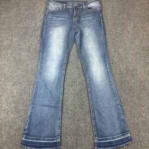 State of Independence Womens Bootcut Jeans Blue Frayed Hem Size 13 Medium Wash